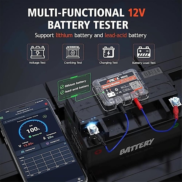 ANCEL BM200 12V Batteritester Trådløs Bluetooth 4.2 Monitor LED Batterianalysator Auto Testværktøjer - Perfekt