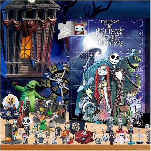 Halloween dukke adventskalender 2022 inneholder 24 gaver, Halloween skrekkfigurer adventskalender med overraskelsesleker - Perfet Blue