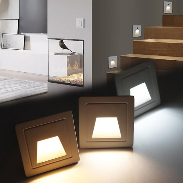 3W Innfelt LED Vegglampe PIR Bevegelsessensor Trappelys AC85-265V Trinnlampe Korridor Belysning Utendørs Innendørs Veggbelysning - Perfekt Black Natural White 4000K