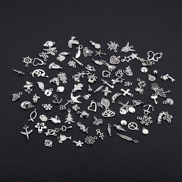 100 kpl Silver Charms Riipukset tee-se-itse-korutarvikkeille Hopea - Perfet