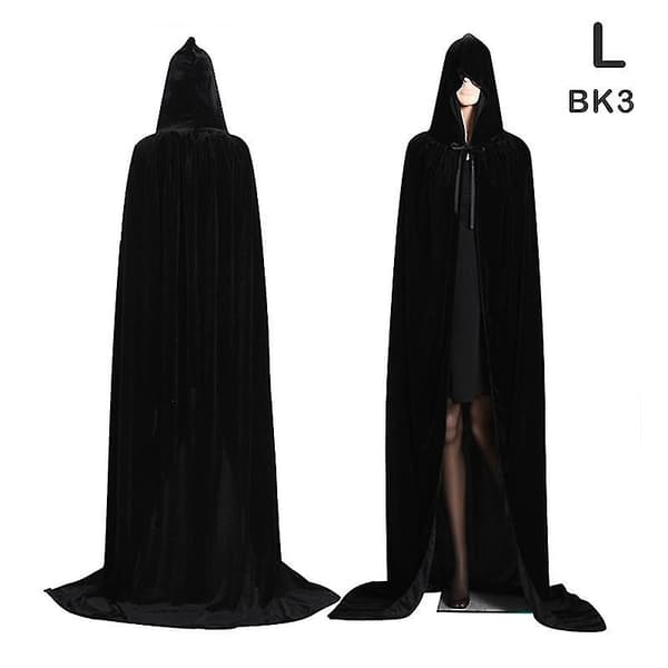 Middelaldersk vampyrfløyel hettekappe lang kappe heksekapper Halloween-kostyme - Perfekt Black L