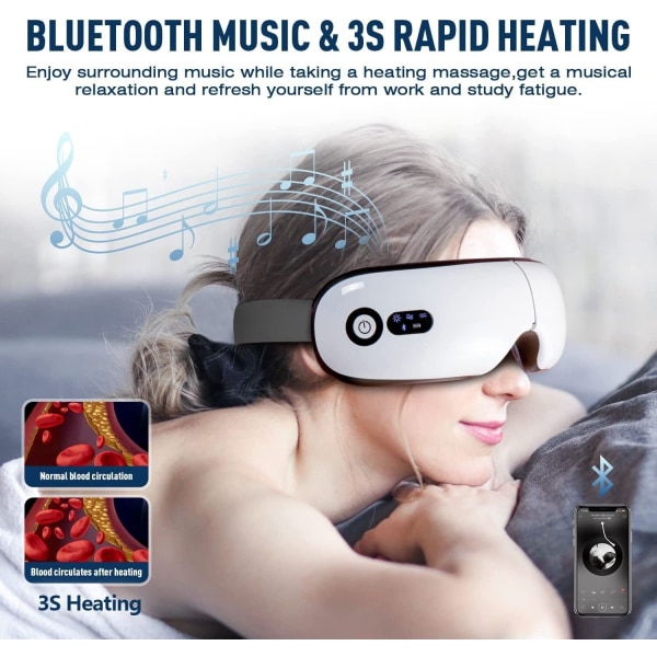 Silmähierontalaite - Lämmönpuristus, Bluetooth musiikki, Ladattava - Perfet