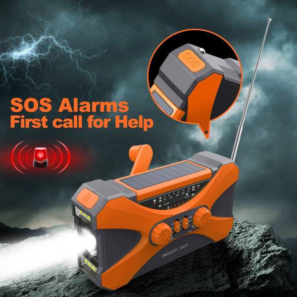 10000mAh håndsving nødradio - Solar håndsvingsradioer Campinggadgets Overlevelsesudstyr - Perfet orange color