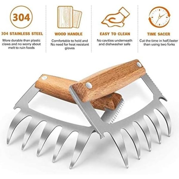 Kødkløer til Pulled Pork Meat Claws BBQ gafler Rustfrit stål - Perfet