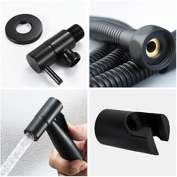 Håndholdt toalettbidetdusj med messingventil, rustfritt stål bidetdusj, hygienisk dusj, veggmontert toalettbidetdusj - Perfekt 5Pcs T adapter set