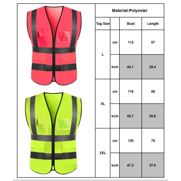 Refleksvest High Visibility Vest Telefon- og ID-lommer - Perfet # 8 Pink L