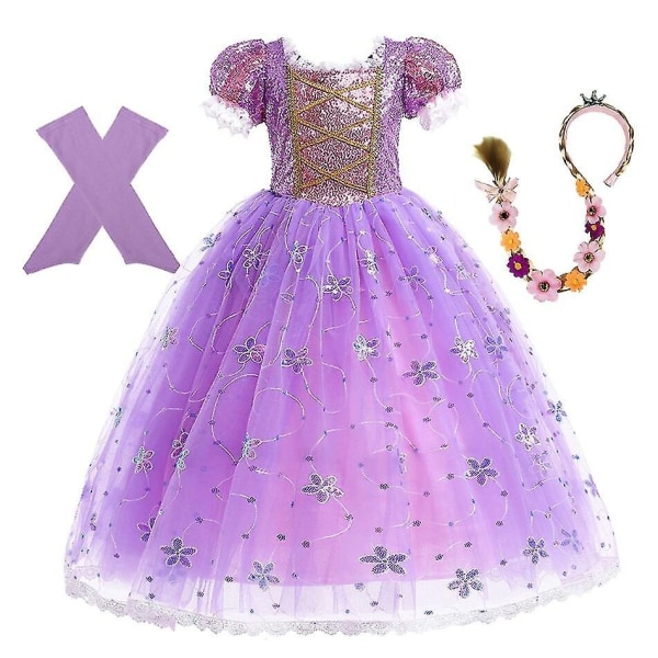 Prinsessa Rapunzel-mekko tytöille Tyylikkäät violetit mekot Tyylikkäät karnevaaliasut Lasten juhlapuvut Halloween-roolileikit - Perfet 2Y Tag-100 Rapunzel Sets 02