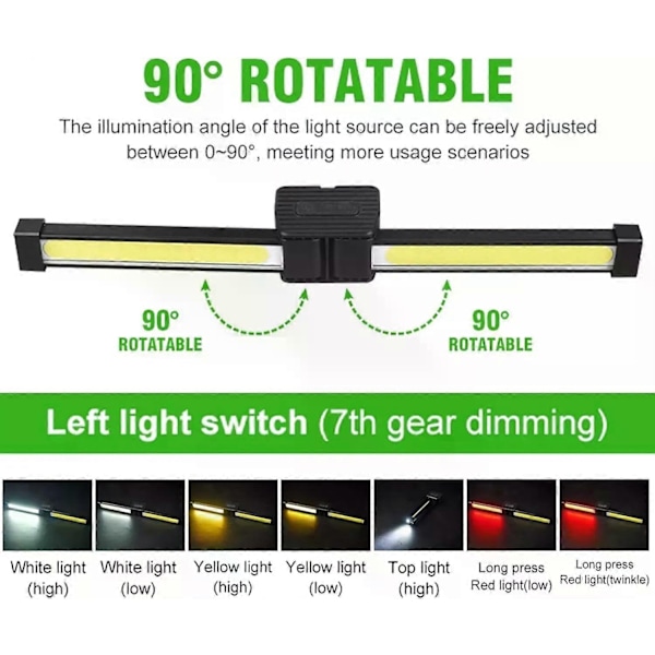 Gymnastiklampa för posering, 7:e växeln dimning, bärbar magnetisk LED-ficklampa med krok - Perfekt