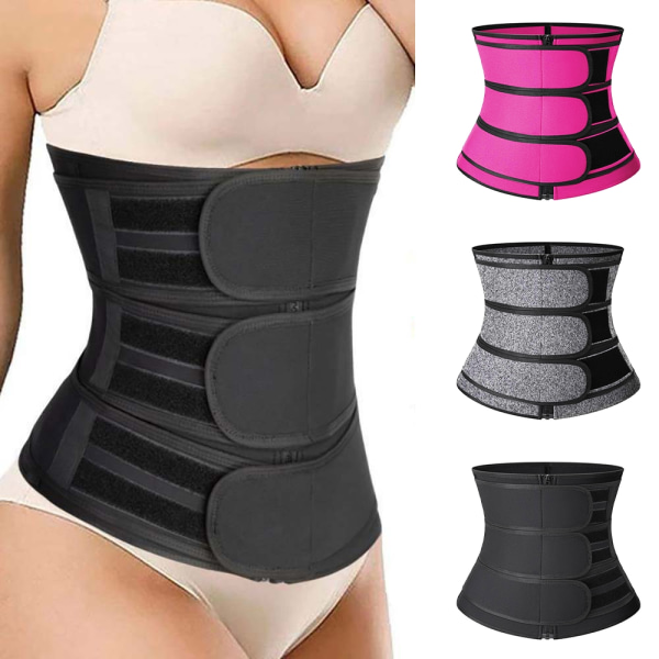 Naisten waist trainer vetoketju kolme vyötärövyötä urheilutreeni - Perfet black 2XL