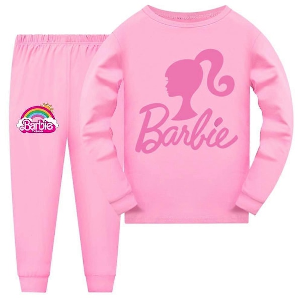 7-14-vuotiaille tytöille Barbie-pyjamasetti pitkähihainen hupun kanssa ja housut - Täydellinen Pink 13-14 Years