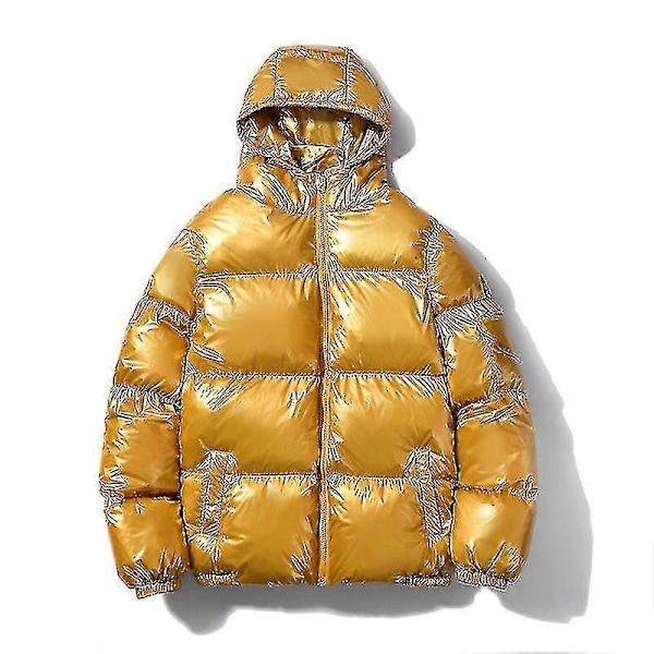 Hupullolliset kiiltävät untuvatakki talvitakit miehille - Perfet yellow XL