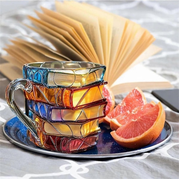 Målad Bokmugg Handgjord Färgat Glas Bok Kaffemugg Nyhet Färgglad Akryl-Perfekt