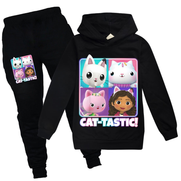 Pojkar Flickor Gabby's Doll House Hoodies Träningsoveraller Toppar+ Byxor Set - Perfet black 130cm