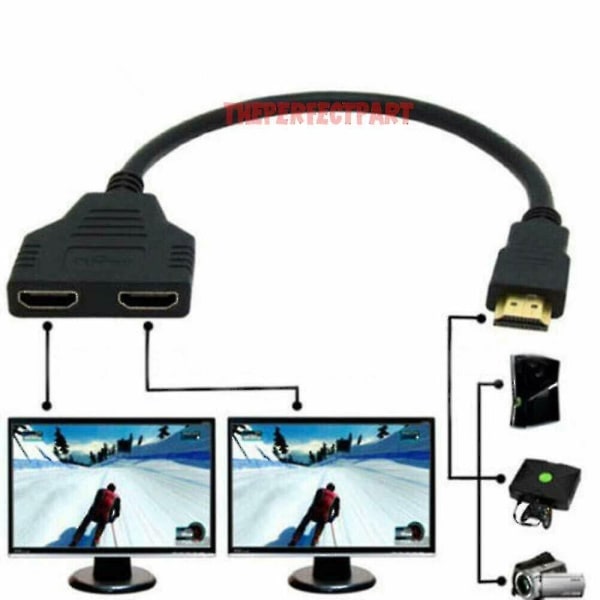 HDMI-portti uros-naaras 1 sisääntulo 2 lähtö jakajakaapeli sovitinmuunnin 1080p - Perfet