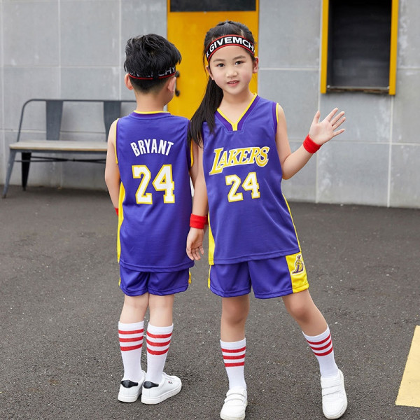 Lakers V-hals nr. 24 Lilla basketballtrøje til børn - Perfet L24 3xs