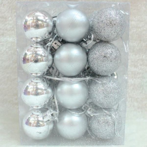 24 st julgranskula hängande prydnader Hemfestinredning Silver 24pcs