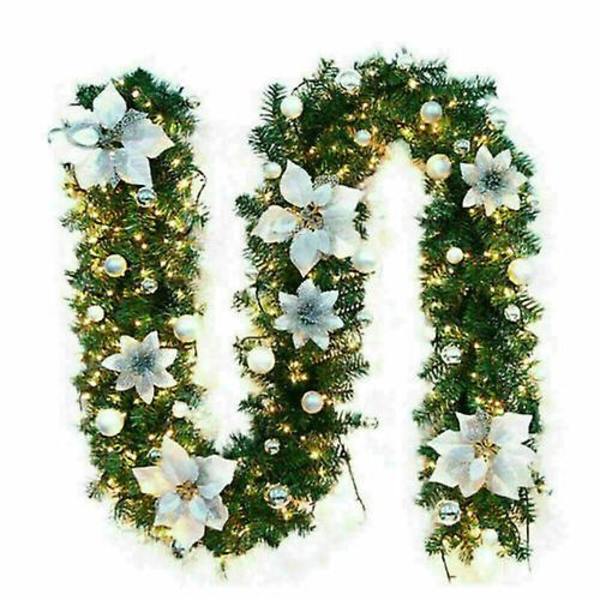 9ft Förbelyst Julkrans med Ljus Dörrkrans Julbraskamin Dekorationer-Perfekt Gold with Light