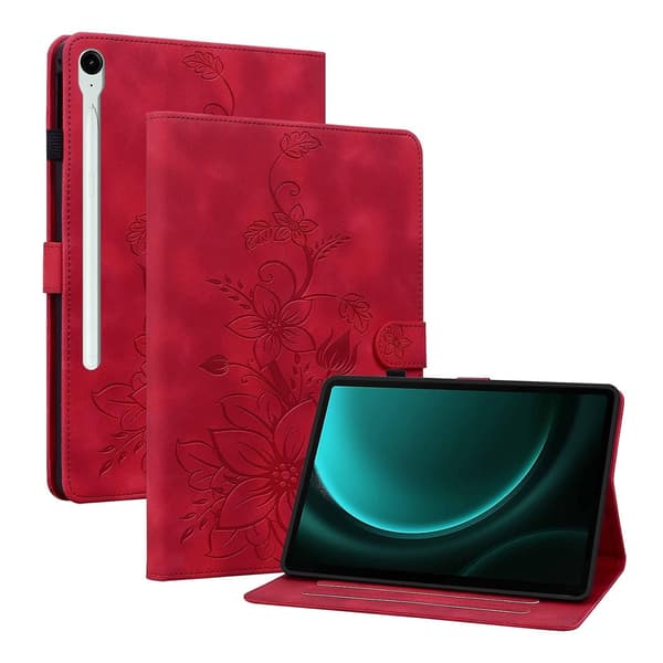 Präglat Läderfodral Kompatibelt med Samsung Galaxy Tab S9 / S9 FE-Perfet Red