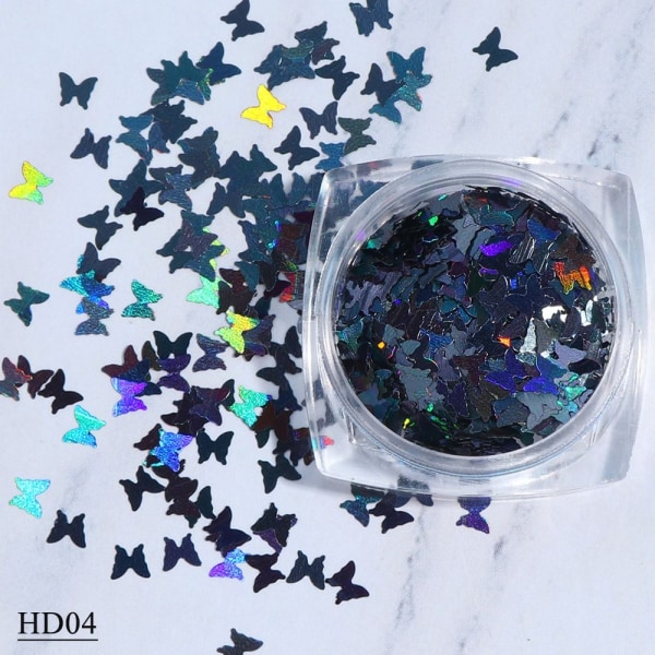 1 boks Nail Glitter Paljetter 3D Butterfly Flakes HD04 - Perfet