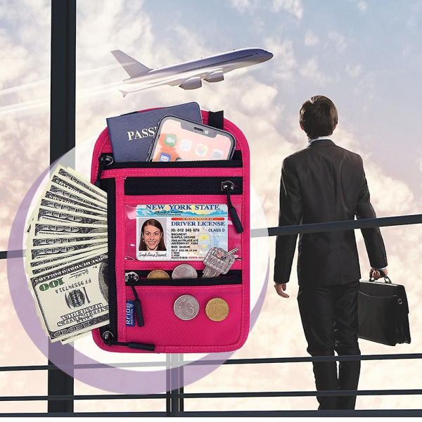 resehalsplånbok Rfid passhållare Lätt passplånbok Kreditkortsväska Resväska för kvinnor män - Perfet Rose red