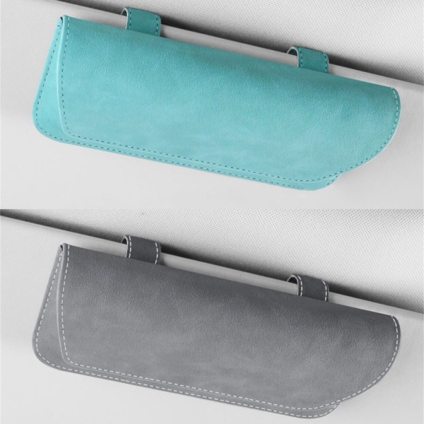 Solglasögonhållare för bil Solskydd, Glasögon Bil Visir Clips Förvaring Glasögon Organizer Case, PU Läder Glasögon Hållare- Perfet Gray