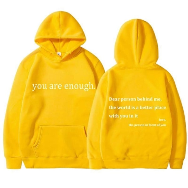 Du Er Nok Trykt Hoodie Efterår Casual Mænds og Kvinders Trøjer - Perfekt Yellow XL