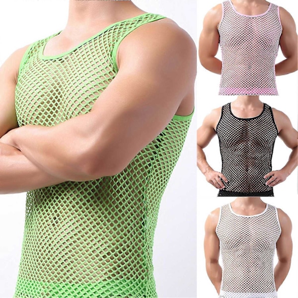 Fianao Herrarnas Underkläder Mesh Genomskinlig Pyjamas Fiskgarn Solid Färg Väst Sov Perfekt Pink M