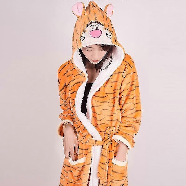 Tecknad Nattlinne Flanell Giraff Badrock Tiger Pyjamas Känguru Hemmakläder-Perfet tiger nightgown 140cm 125