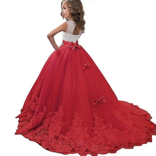 Jenter Blondekjole Elegant Prinsesse Maxikjole Barnekjole Jenter Blomst Bryllupsfest Aftenkjole Barn Prom Ballettskjørt Kostyme Gave-Perfekt Dress 1 red 150cm