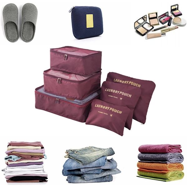 6 Pack Suitcase Organizer -matkalaukut (Burgundy) - Perfet burgundy