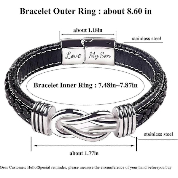 Armband till min son, För alltid sammanflätade läderarmband, rostfritt stål magnetiskt spänne läderknut manschett armband, tillbaka till skolan - Perfekt