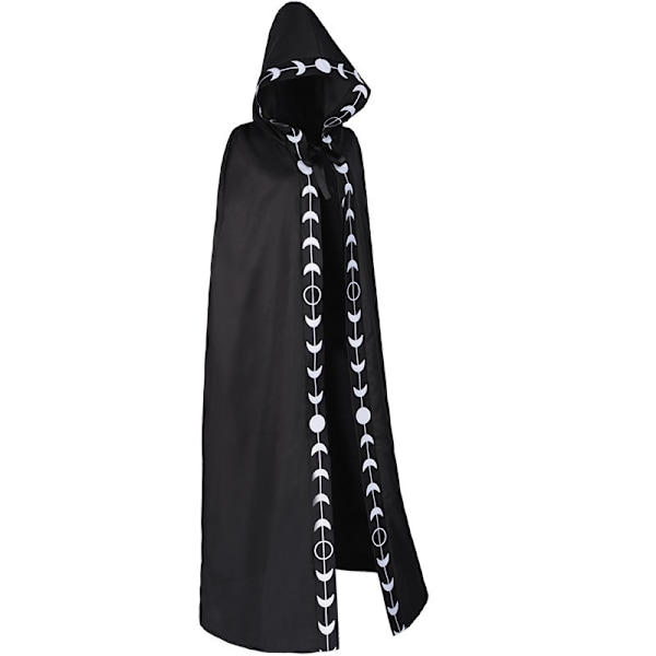 Unisex månefaser broderi hettekappe Mystisk middelalderrenessanse lang kappe - Perfet black L