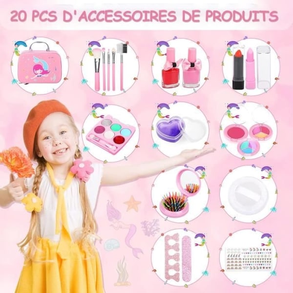 Børne make-up legetøj piger, 20 stk etui, pink make-up sæt B - Perfet