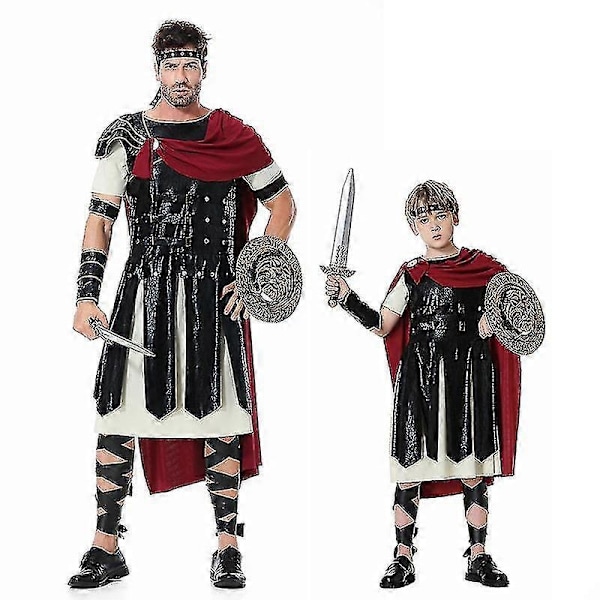 Spartan Warrior Kostymset Romersk Gladiator Cosplay Halloween Karneval Kostym för Vuxna Barn - Perfekt Adult no shield knife L