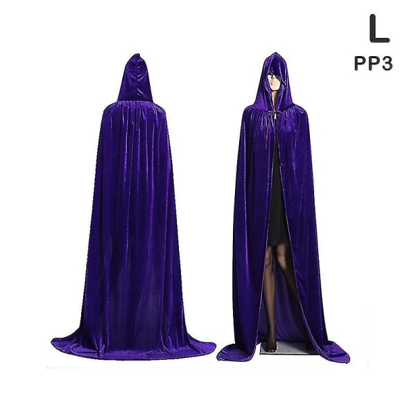 Middelaldersk vampyr fløyel hette kappe lang kappe heksekapper Halloween kostyme - Perfet Purple L