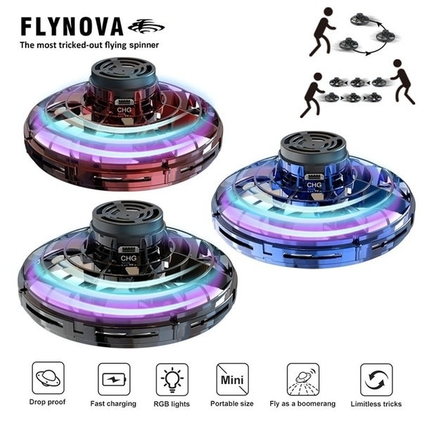 Flynova Spinner Supper UFO Flying Finger Gyro Drone Fly Legetøj - Perfet Black
