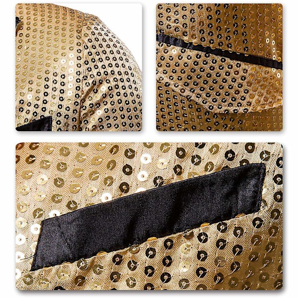 Sliktaa Paljett Frack Kavaj Herr Kostym Jacka Fest Show Tux Klänning Kappa - Perfekt Gold 2XL