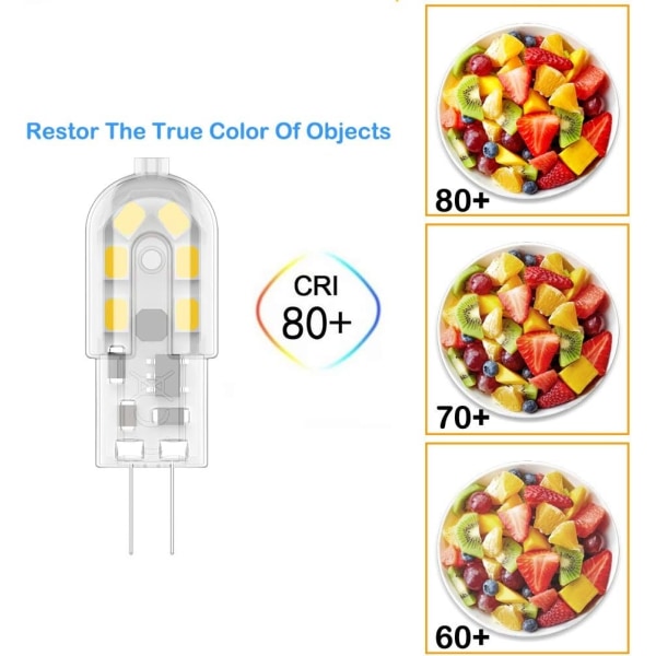 G4 2W LED-polttimo, 20W, lämmin valkoinen 3000K 10 kpl pakkaus [Energialuokka A+] - Perfet