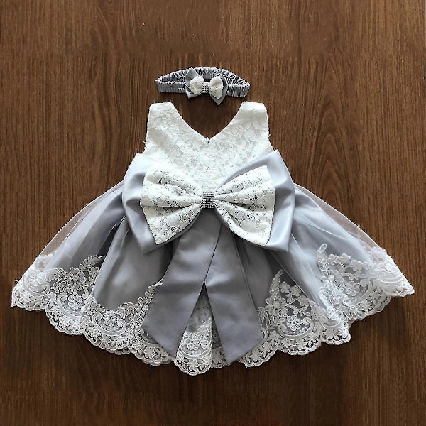 Barn Baby Flicka Fest Bowknot Tutu Klänning Festspel Bröllop Prinsessa Dop - Användbar - Perfekt Grey 18-24 Months