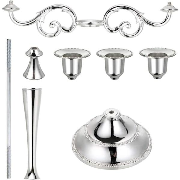 3 Metal Candelabra - Lysestakere for formelle arrangementer, bryllup, kirke, feriedekor, Halloween, silver