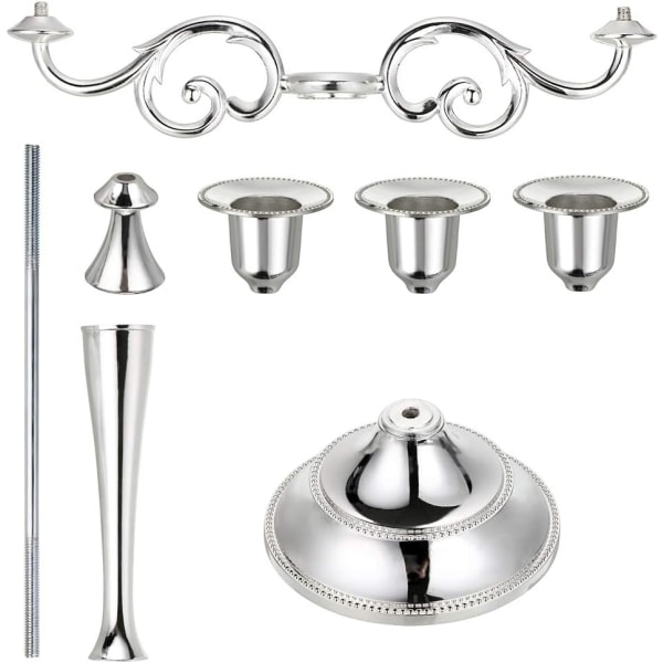 3 Metal Candelabre - Ljushållare för formella evenemang, bröllop, kyrka, semesterdekor, Halloween, silver