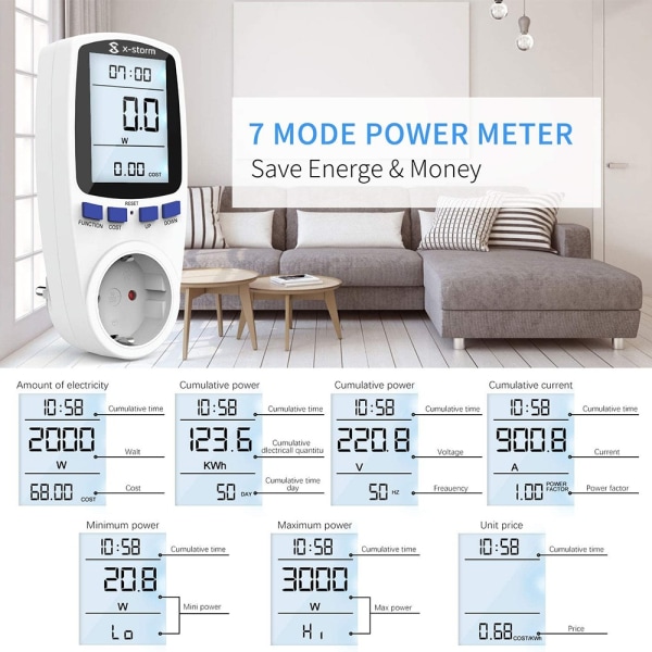 Elmätare vägguttag / LCD Energimätare för elmätning - Perfet