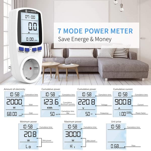Strømmåler veggkontakt / LCD Energimåler for strømmåling - Perfet