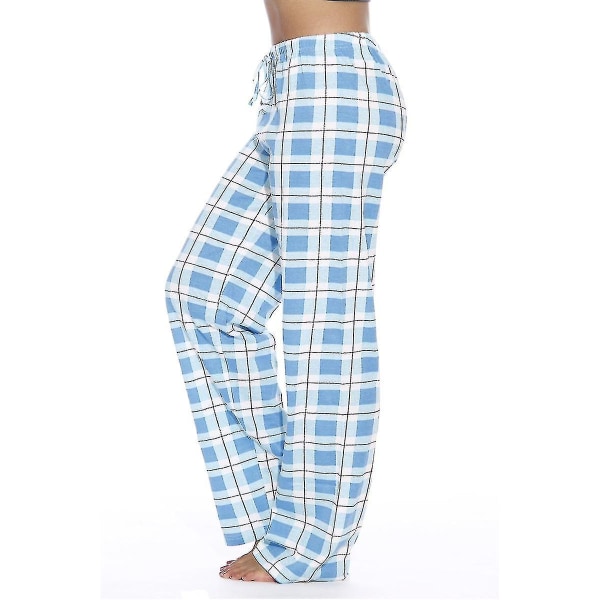 Naisten pyjamahousut taskuilla, pehmeä flanelliruudullinen pyjamahousut naisille CNMR blue S