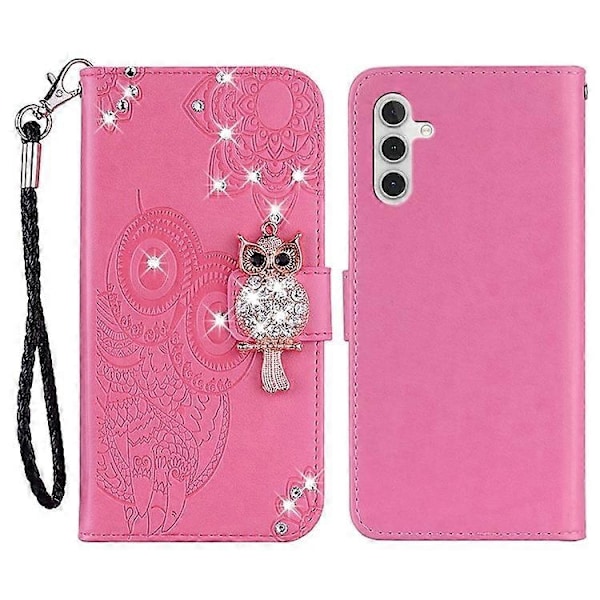 Kompatibelt Kompatibelt med Samsung Galaxy A15 4G Fodral Strass Dekor Läder Ställ Mobiltelefon Plånboksfodral - Perfet Pink