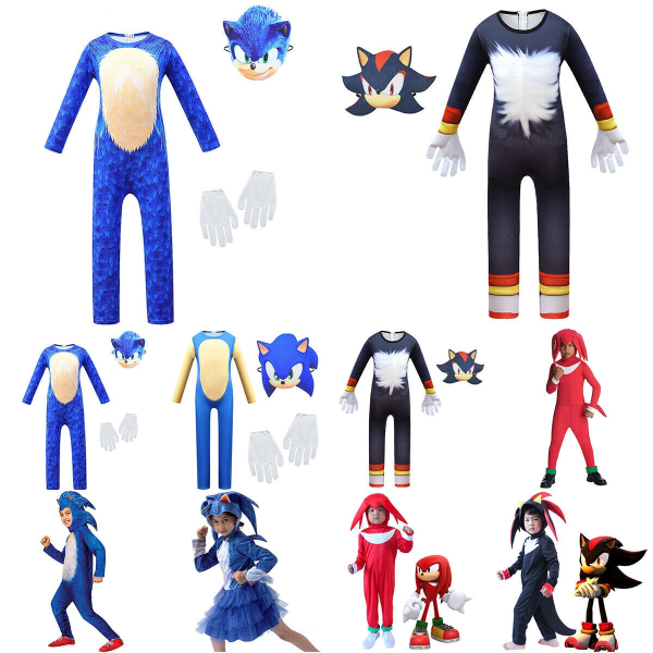 Sonic The Hedgehog Cosplay Halloween -vaatteet lapsille, pojille, tytöille - täydelliset Shadow Jumpsuit + Mask 9-10 år = EU 134-140