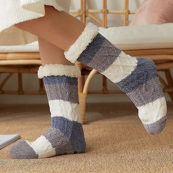 Naisten talviunen sukat Tossut Liukumaton fleece-sukka - Perfet Blue And White