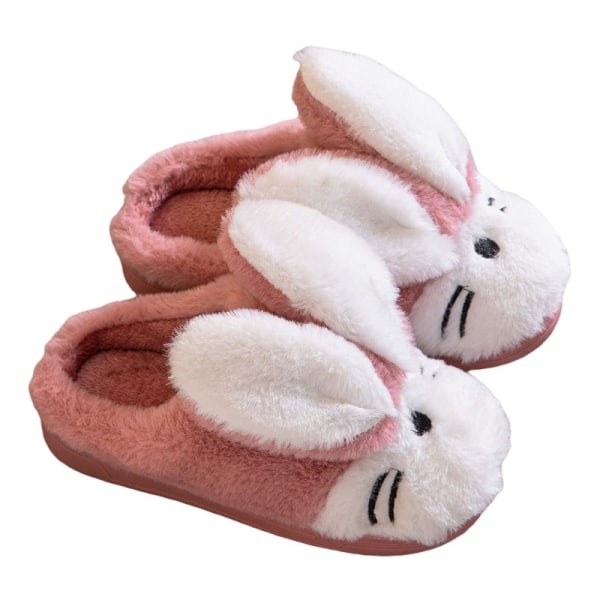 Barn Søt liten kanin Plysj bomullstøfler Cartoon Warm - Perfet Pink Red 34