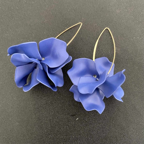 Håndlagde Bohemian matt akryl store blomster dangle dråpe øredobber Unik overdrevet europeisk - Perfet Dark Blue