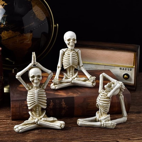 3 stk Yoga skelet figurer harpiks mini skelet dekoration Halloween statue til hjemmet soveværelse kontor Desktop Halloween dekorationer - Perfet